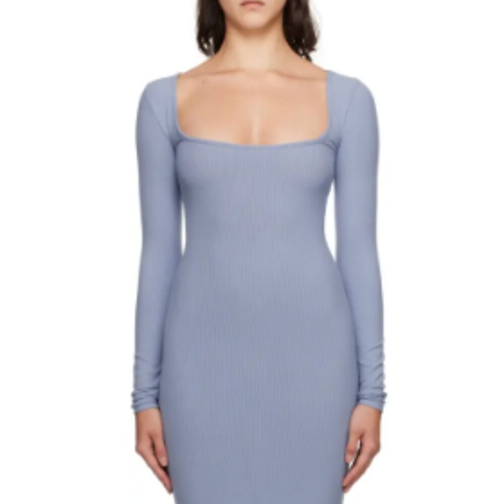 SKIMS Soft Lounge Long-Sleeve Dress, Slate , Small NWT